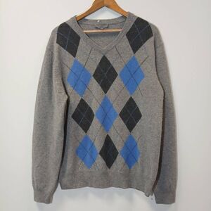 Daniel bishop mens large 2 ply cashmere argyle Sweater gray blue